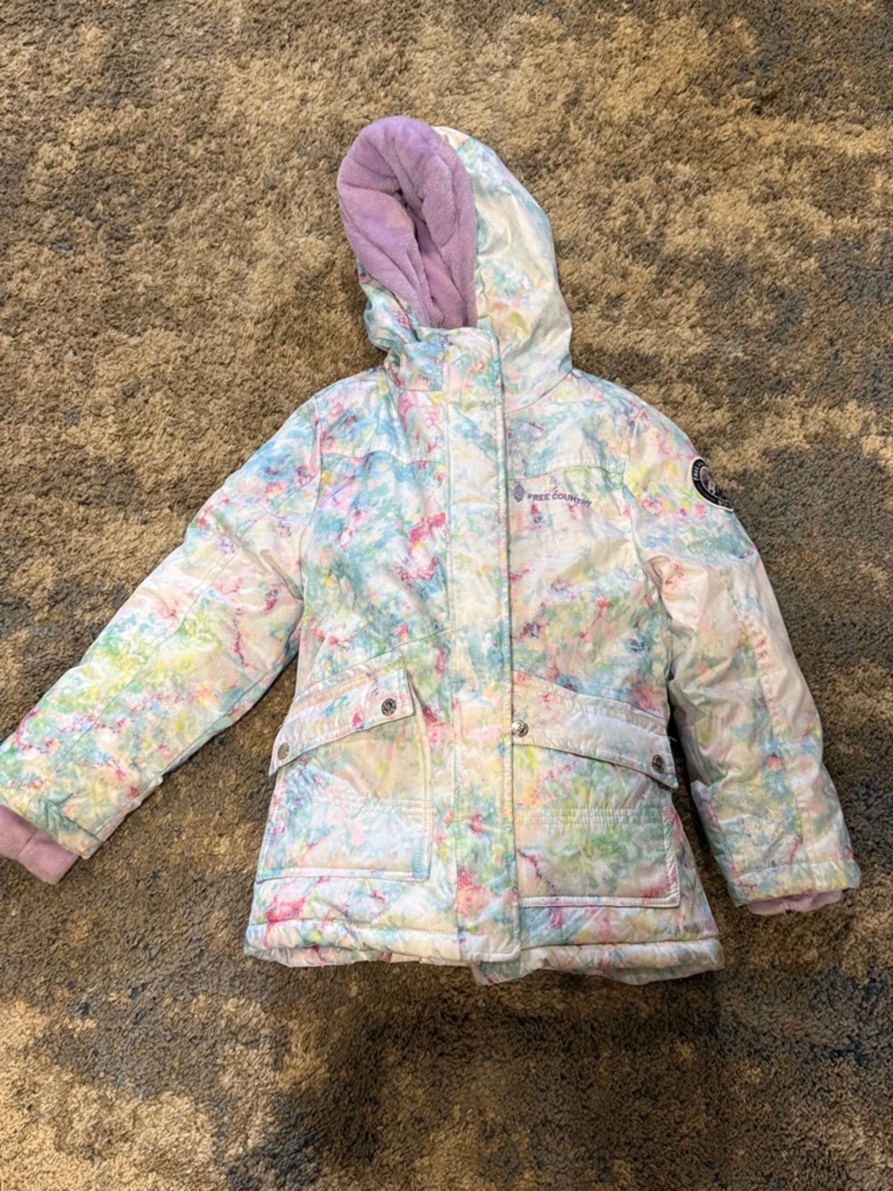 Free County Pastel Tie-Dye Hooded Winter Jacket - Purple Lining